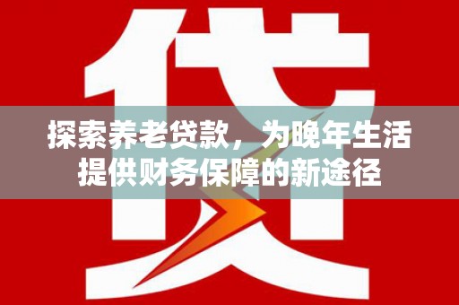 成功探索养老贷款，为晚年生活提供财务保障的新途径